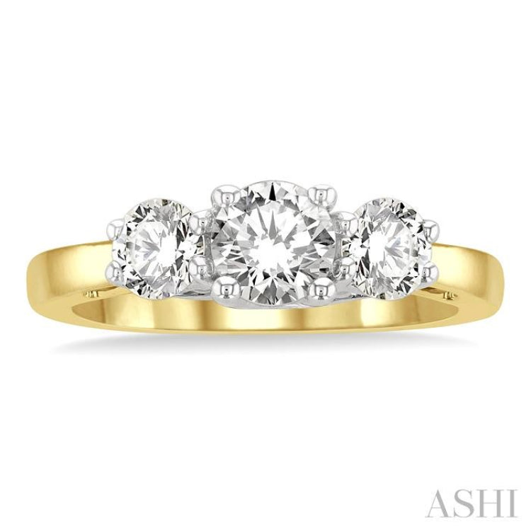 1 1/4 Ctw Round Cut Diamond Past Present & Future Engagement Ring in 14K Yellow and White Gold