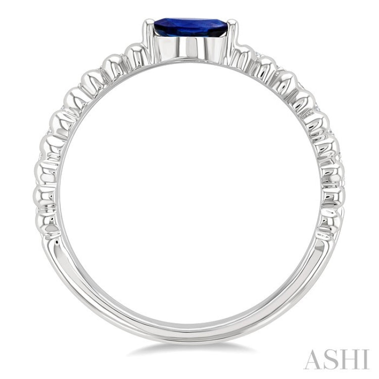 5x2.5 MM Marquise Shape Sapphire and 1/5 Ctw Round Cut Diamond Precious Split Twin Ring in 10K White Gold