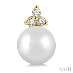 5.5 MM Round Shape Cultured Pearls and 1/20 Ctw Petite Round Cut Diamond Fashion Stud Earrings in 10K Yellow Gold