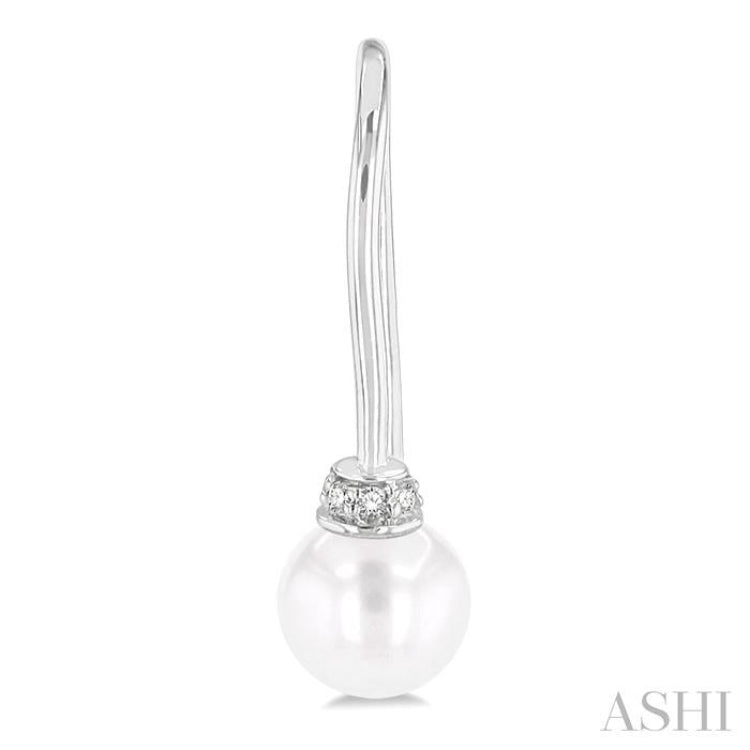 5.5 MM Round Shape Cultured Pearls and 1/20 Ctw Round Cut Diamond Petite Fashion Earrings in 10K White Gold