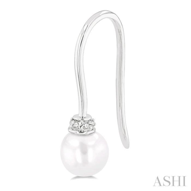 5.5 MM Round Shape Cultured Pearls and 1/20 Ctw Round Cut Diamond Petite Fashion Earrings in 10K White Gold