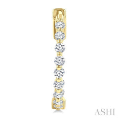 1 Ctw Inside-Out Single Prong Set Round Cut Diamond Hoop Earrings in 14K Yellow Gold