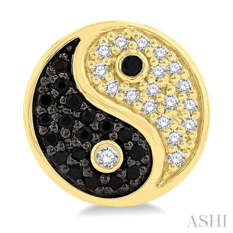 1/4 Ctw Petite Tao Yin Yang Black and White Round Cut Diamond Fashion Stud Earrings in 10K Yellow Gold