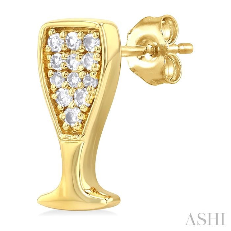 1/10 Ctw Petite Champagne Glass Round Cut Diamond Fashion Stud Earrings in 10K Yellow Gold