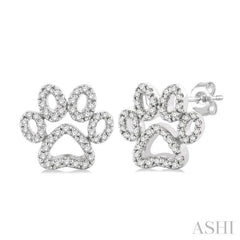 1/4 Ctw Petite Dog Paw Round Cut Diamond Fashion Stud Earrings in 10K White Gold