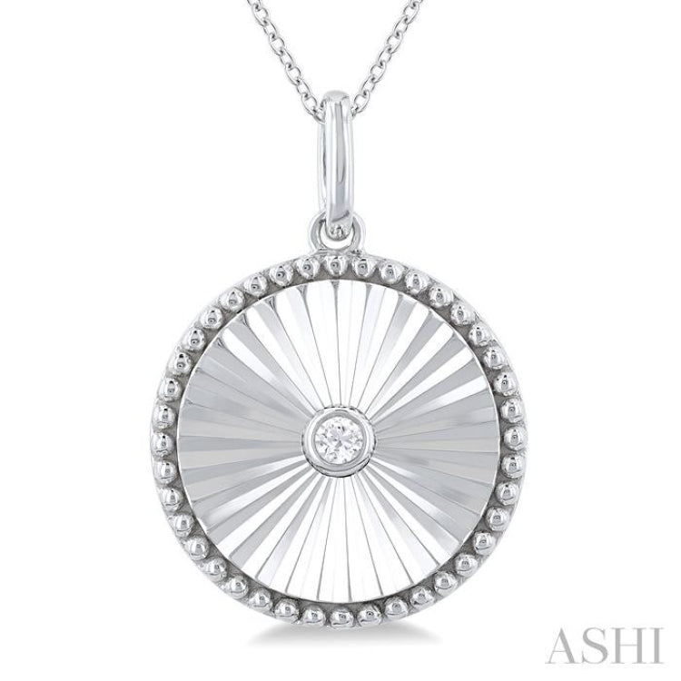 1/20 Ctw Round fluted medallion Round Cut Diamond Pirouette Pendant With Chain in Sterling Silver