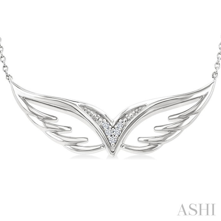 1/50 Ctw Angel Wing Round Cut Diamond Fashion Pendant With Chain in Sterling Silver