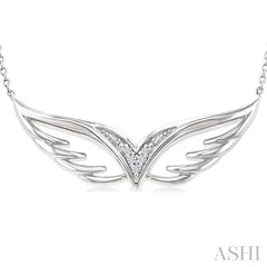 1/50 Ctw Angel Wing Round Cut Diamond Fashion Pendant With Chain in Sterling Silver