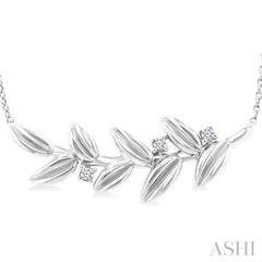 1/20 Ctw Olive Leaf Round Cut Diamond Pendant With Chain in Sterling Silver