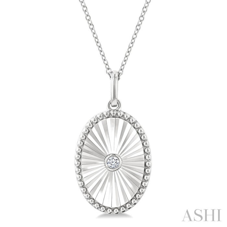 1/20 Ctw Oval fluted medallion Round Cut Diamond Pirouette Pendant With Chain in Sterling Silver