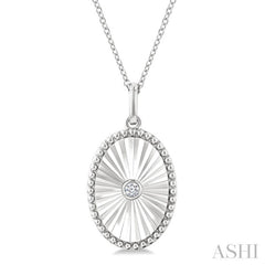 1/20 Ctw Oval fluted medallion Round Cut Diamond Pirouette Pendant With Chain in Sterling Silver