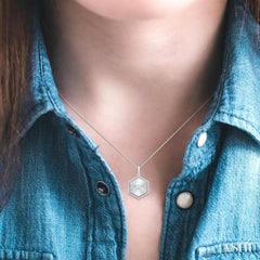 1/20 Ctw Hexagon fluted medallion Round Cut Diamond Pendant With Chain in Sterling Silver