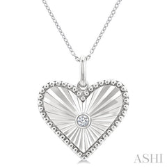 1/20 Ctw Heart fluted medallion Round Cut Diamond Pirouette Pendant With Chain in Sterling Silver