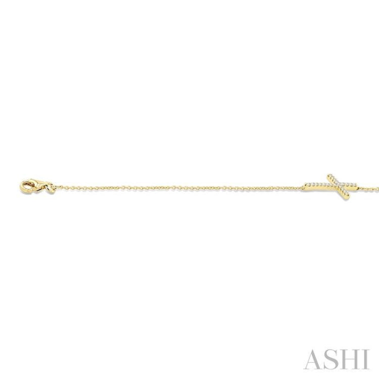 1/8 Ctw Petite Reclined Cross Round Cut Diamond Fashion Bracelet in 10K Yellow Gold