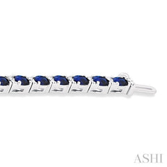 4X3 MM Oval Cut Sapphire and 1/3 Ctw Round Cut Diamond Precious Bracelet in 14K White Gold