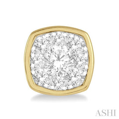 1/3 Ctw Cushion Shape Round Cut Diamond Lovebright Bezel Stud Earrings in 14K Yellow and White Gold