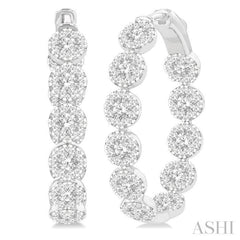 3 Ctw Circular Link Lovebright In-Out Round Cut Diamond Hoop Earrings in 14K White Gold