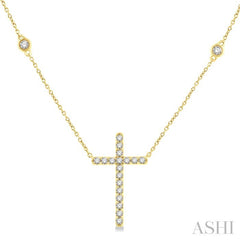 1/2 Ctw Round Cut Diamond Cross Fashion Station Necklace in 10K Yellow Gold