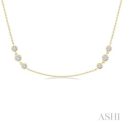 1 1/2 Ctw Three Stone Bezel Set Round Cut Diamond Station Necklace in 14K Yellow Gold