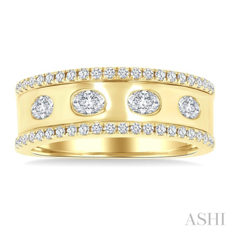 5/8 Ctw Wide 4-Stone Oval & Round Cut Diamond Fashion Band in 14K Yellow Gold