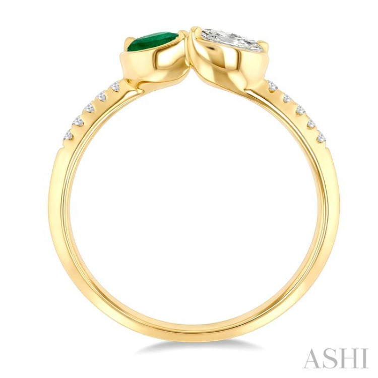 5x3 MM Pear Cut Emerald and 1/3 Ctw Pear & Round Cut Diamond Toi Et Moi Precious Fashion Ring in 14K Yellow Gold