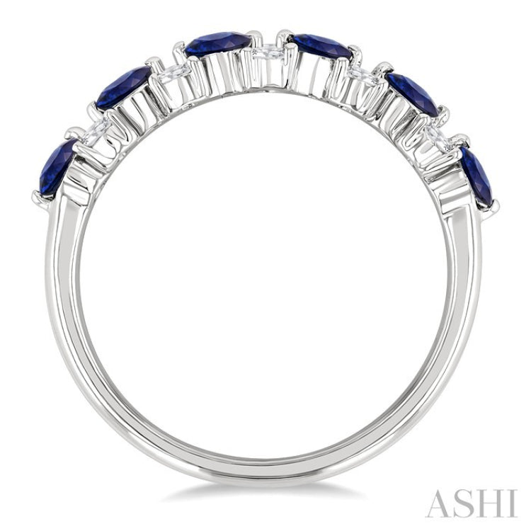 3 MM Sapphire and 1/3 Ctw Round Cut Diamond Precious Band in 14K White Gold