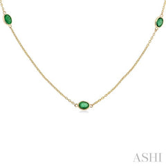 4x3 MM Oval Cut Emerald Precious Station Necklace in 14K Yellow Gold