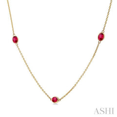 4x3 MM Oval Cut Ruby Precious Station Necklace in 14K Yellow Gold