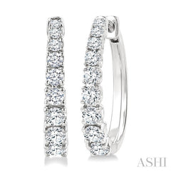 1 Ctw Graduated Round Cut Diamond Fashion Hoop Earrings in 14K White Gold
