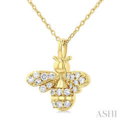 1/5 Ctw Petite Bumble Bee Round Cut Diamond Fashion Pendant With Chain in 10K Yellow Gold