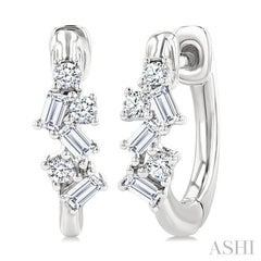 1/4 Ctw Petite Fusion Scatter Baguette and Round Cut Diamond Fashion Huggies in 14K White Gold