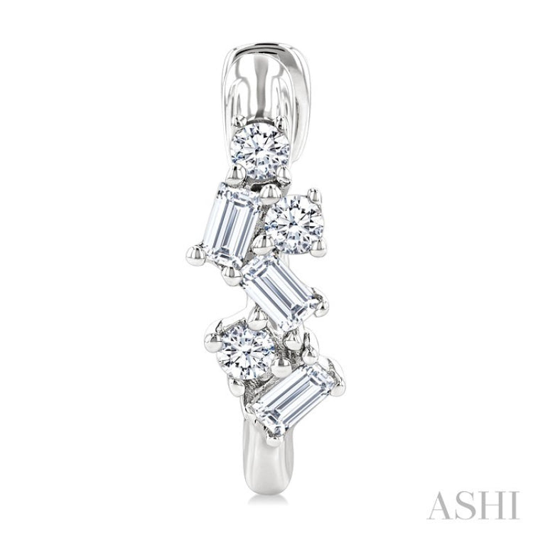 1/4 Ctw Petite Fusion Scatter Baguette and Round Cut Diamond Fashion Huggies in 14K White Gold