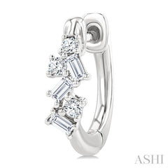 1/4 Ctw Petite Fusion Scatter Baguette and Round Cut Diamond Fashion Huggies in 14K White Gold