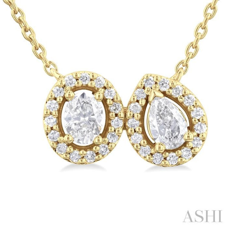 3/8 Ctw Toi Et Moi Diamond Pendant With Chain in 14K Yellow Gold