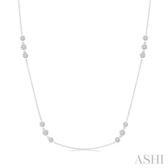 1 1/2 Ctw Three Stone Bezel Set Round Cut Diamond Station Necklace in 14K White Gold