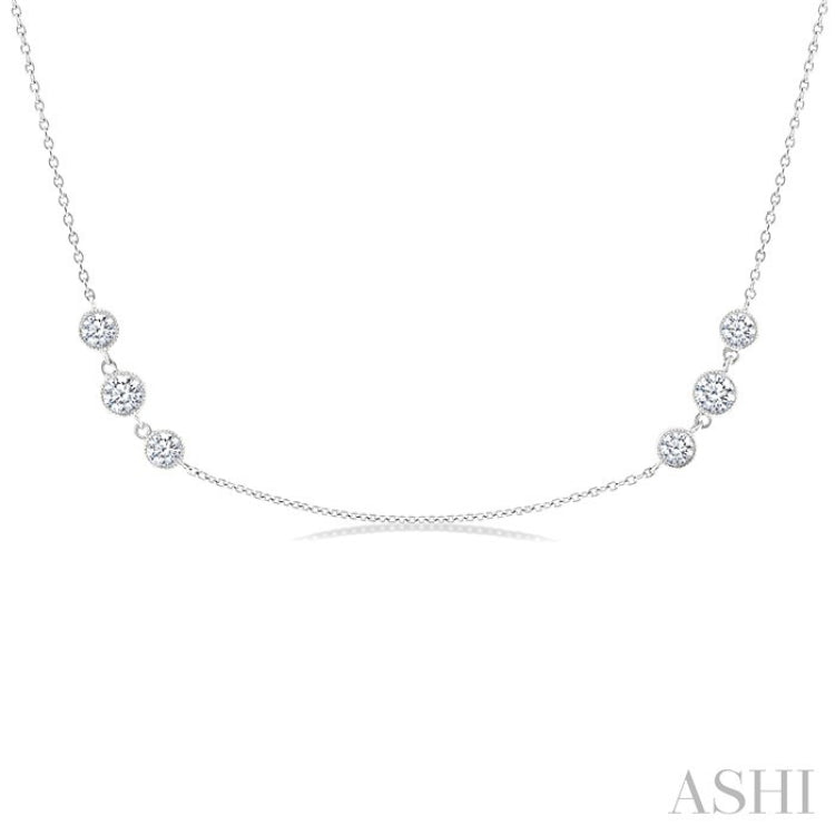 1 1/2 Ctw Three Stone Bezel Set Round Cut Diamond Station Necklace in 14K White Gold