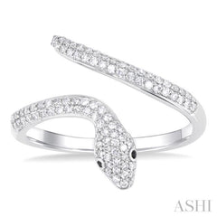 1/3 Ctw Petite Serpent Round Cut Diamond Open Center Fashion Ring in 10K White Gold