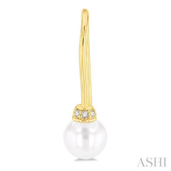 5.5 MM Round Shape Cultured Pearls and 1/20 Ctw Round Cut Diamond Petite Fashion Earrings in 10K Yellow Gold