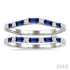 2.1x1.4, 2.9x1.5 & 3.1x1.5 MM Baguette Cut Sapphire and 1/5 Ctw Round Cut Diamond Precious Insert Ring in 14K White Gold