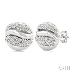 1/10 Ctw Bold Twisted Rib Round Cut Diamond Pirouette Bold Fashion Stud Earrings in Sterling Silver