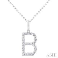1/10 Ctw Initial 'B' Round Cut Diamond Fashion Pendant With Chain in Sterling Silver