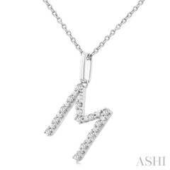 1/10 Ctw Initial 'M' Round Cut Diamond Fashion Pendant With Chain in Sterling Silver