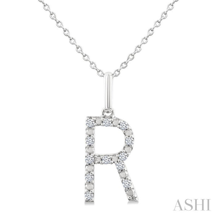 1/10 Ctw Initial 'R' Round Cut Diamond Fashion Pendant With Chain in Sterling Silver