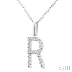 1/10 Ctw Initial 'R' Round Cut Diamond Fashion Pendant With Chain in Sterling Silver