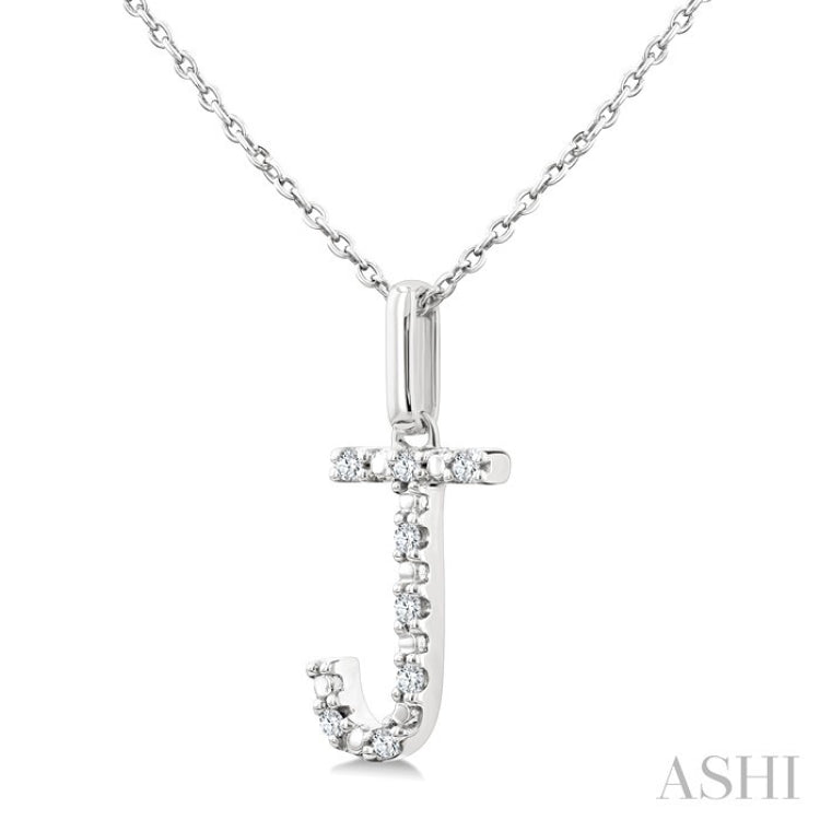 1/20 Ctw Initial 'J' Round Cut Diamond Fashion Pendant With Chain in Sterling Silver