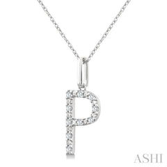 1/20 Ctw Initial 'P' Round Cut Diamond Fashion Pendant With Chain in Sterling Silver