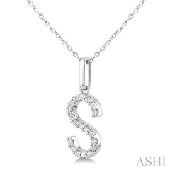 1/20 Ctw Initial 'S' Round Cut Diamond Fashion Pendant With Chain in Sterling Silver
