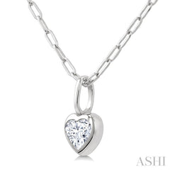 1/5 Ctw Heart Shape Bezel Set Diamond Fashion Pendant With Paperclip Chain in 14K White Gold