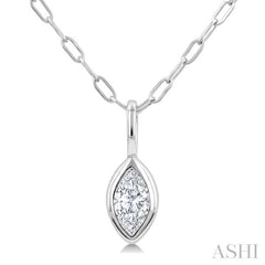 1/5 Ctw Marquise Cut Bezel Set Diamond Fashion Pendant With Paperclip Chain in 14K White Gold