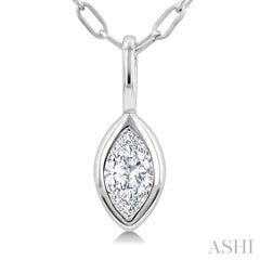 1/5 Ctw Marquise Cut Bezel Set Diamond Fashion Pendant With Paperclip Chain in 14K White Gold